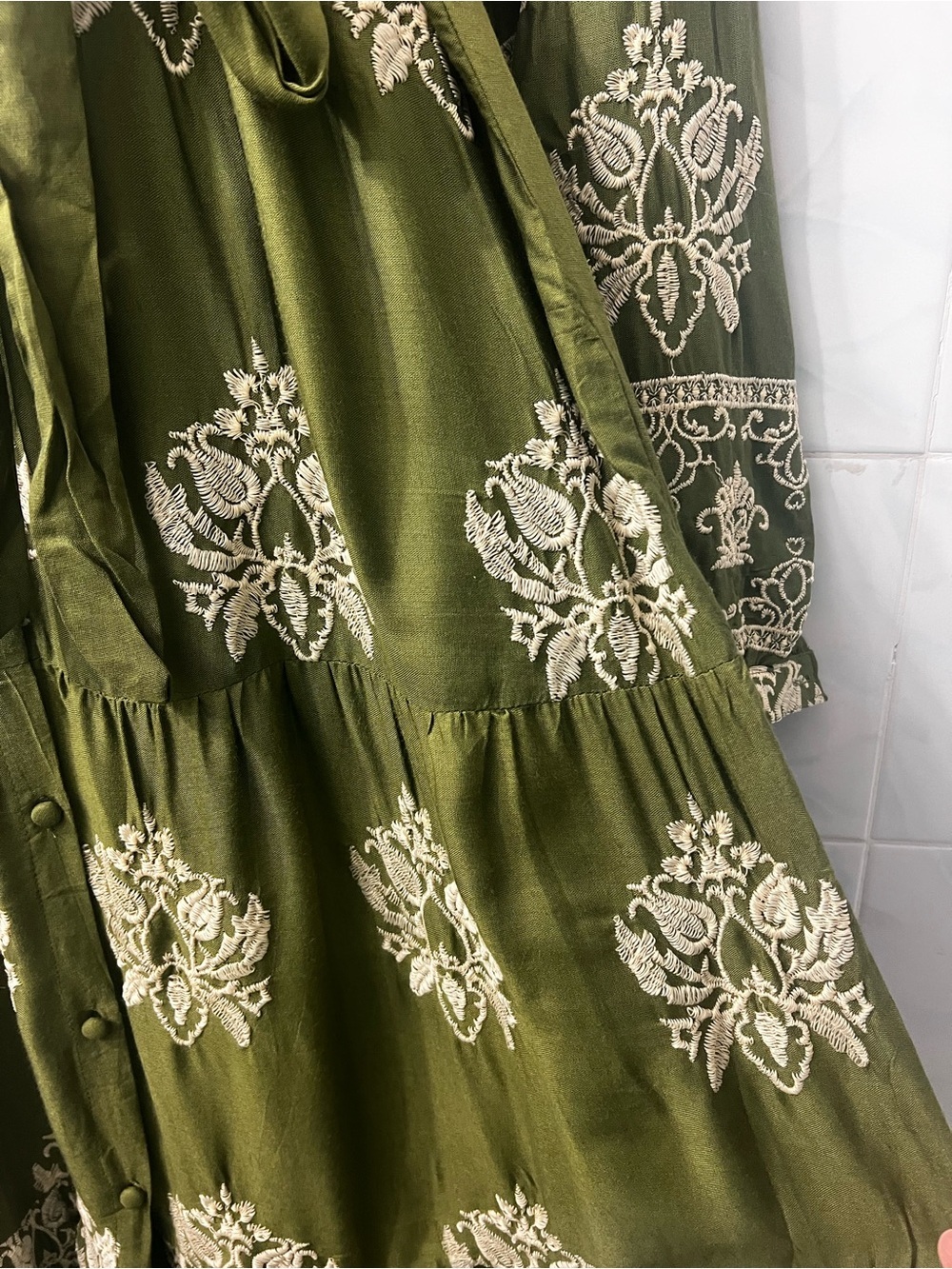 Women’s Long Sleeves Embroidered Shirt Maxi Dress Cottage Boho Western One Size - Picture 7 of 16